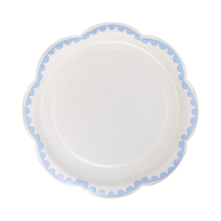 8" Blue & White Scallop Plates - Pack of 8