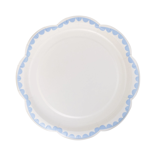 8" Blue & White Scallop Plates - Pack of 8