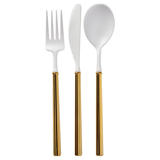 Sophistiplate: Villa Cutlery - White & Gold Handle (Set of 24)