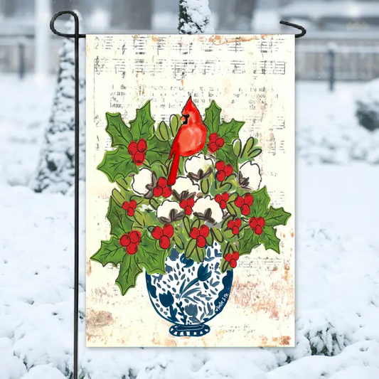 Blue Willow Cotton Holly Garden Flag