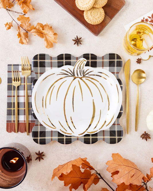 White & Gold Pumpkin Shaped Plates - Pack of 8