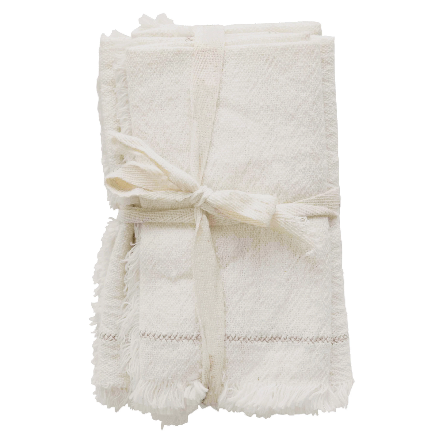 Off White Cotton Napkins w/ Fringe - Set of 4