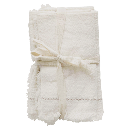 Off White Cotton Napkins w/ Fringe - Set of 4