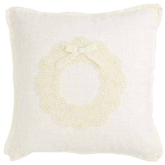White Christmas Pearl Pillow - Wreath