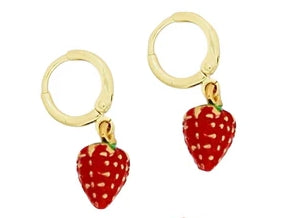 Strawberry Earrings w/ Gold Hoop