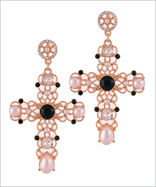 Antique Jewel Cross Drop Earring