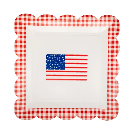 Flag & Red Gingham Scallop Plates 10" (8/pk)