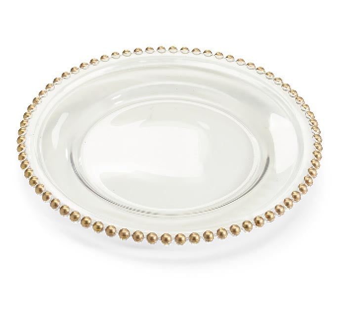 Muted Brass Beaded Glass Dinner Plate