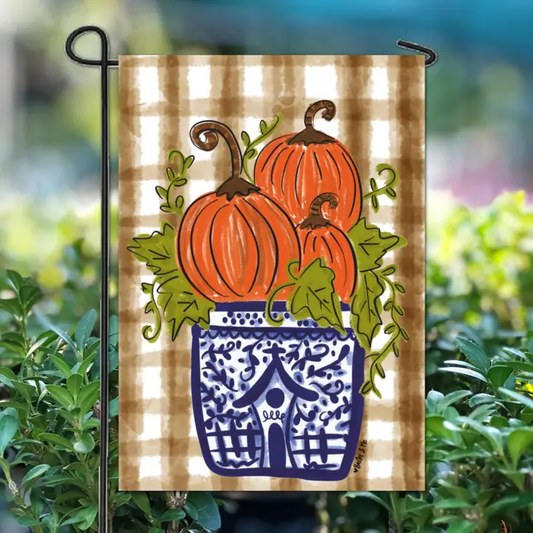 Blue Willow Pumpkin Stack Garden Flag