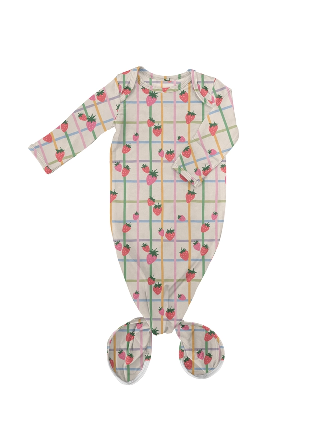 Knotted Strawberry Patch Gown 0-3 mo.