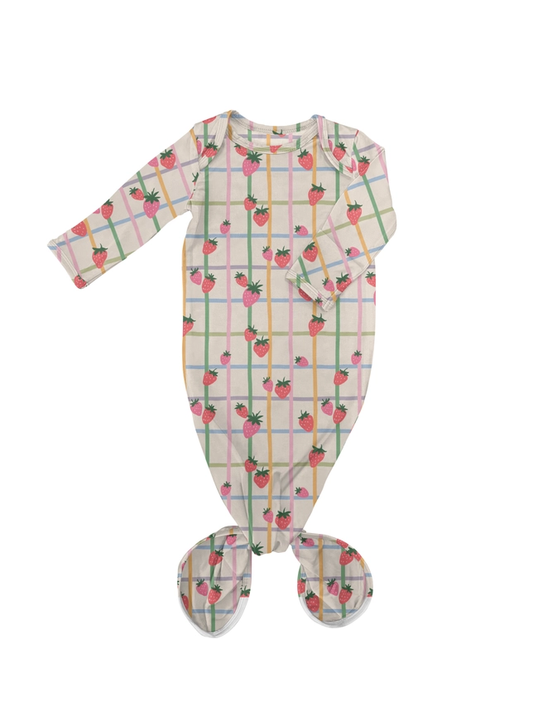 Knotted Strawberry Patch Gown 0-3 mo.