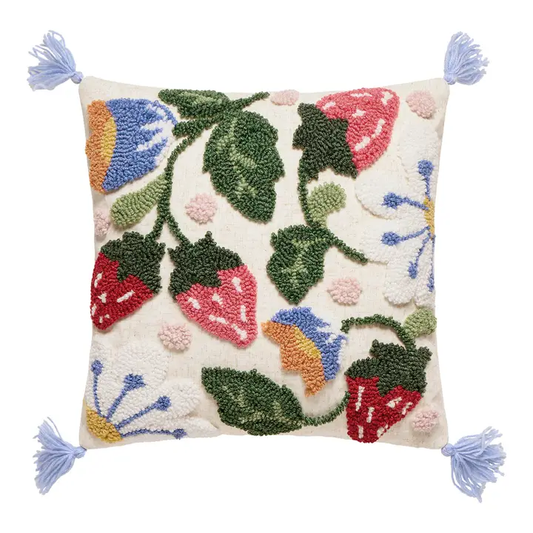 Strawberry Floral Tassel Pillow