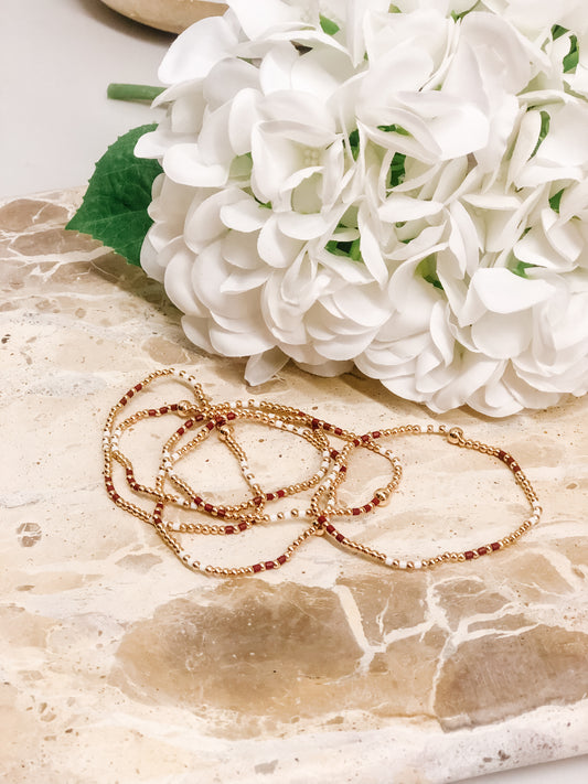 Maroon, White & Gold Beaded Bracelet