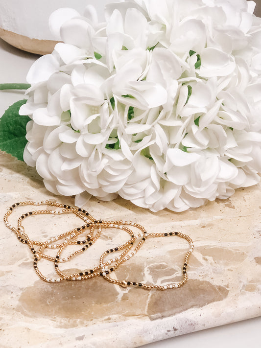 Black, White & Gold Beaded Stretch Bracelets
