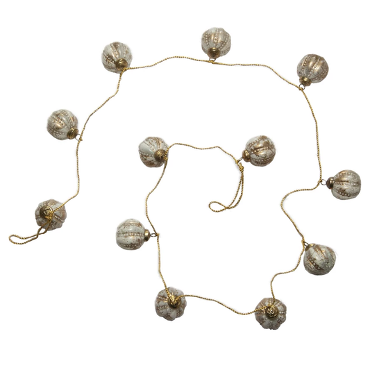 Embossed Glass Ball Ornament Garland - gold cord