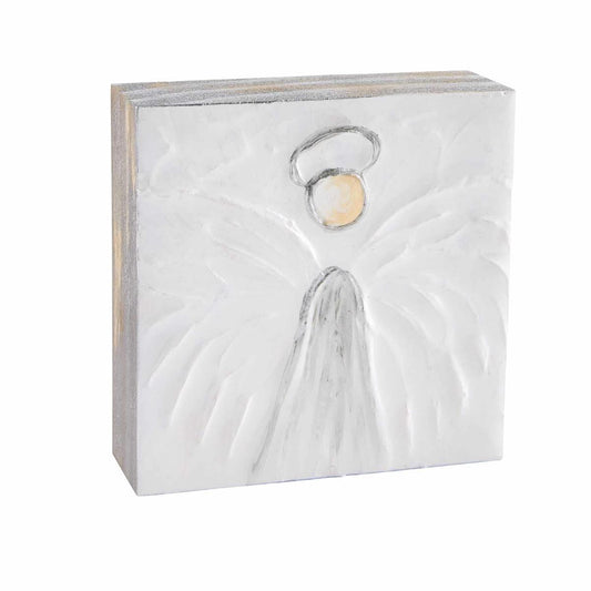 Small Silver Painted Angel Block
