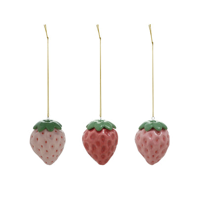 Embossed Ceramic Strawberry Ornament