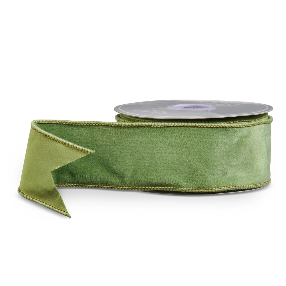Sage Green Velvet Wired Ribbon