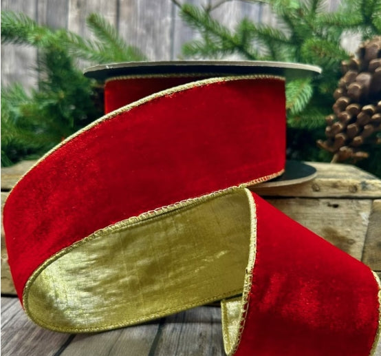 Red Velvet Ribbon w/ Metallic Back