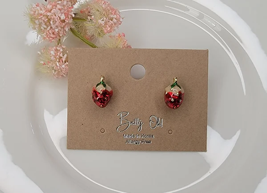 Shiny Strawberry Stud Earrings